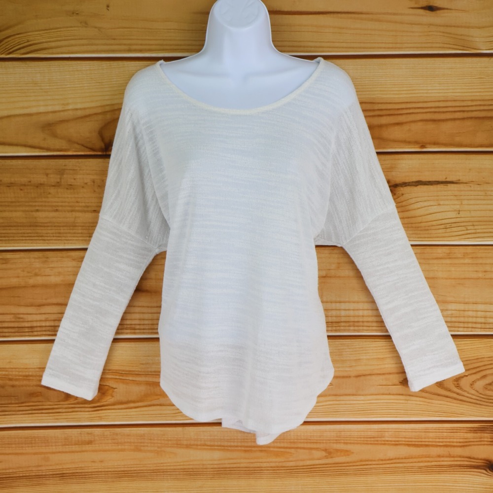 Olive & Oak Sweater Womens L White Polyester Blend Semi-Sheer Dropped Shoulder